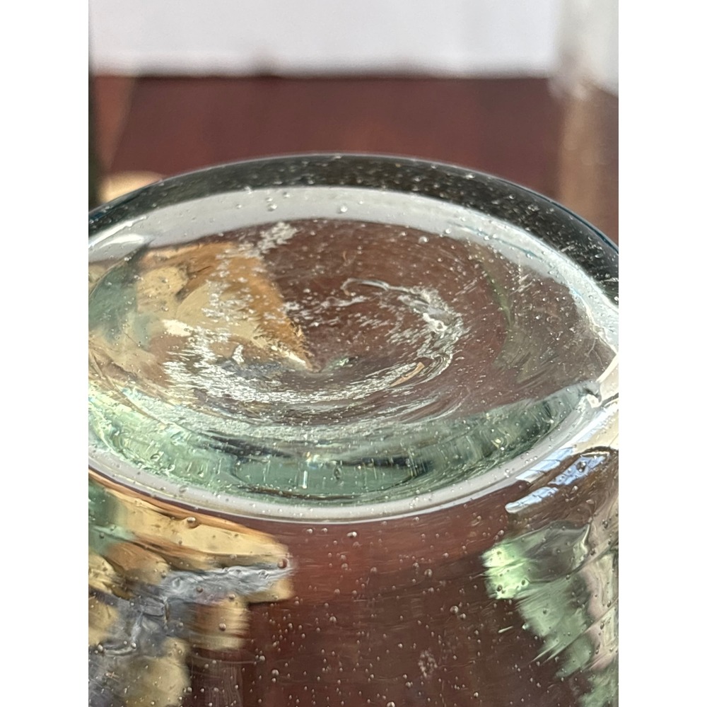 Set of 4 Mexican Hand Blown Glass Highball Tumblers Turquoise Blue Rim 5.25" - Picture 5 of 5